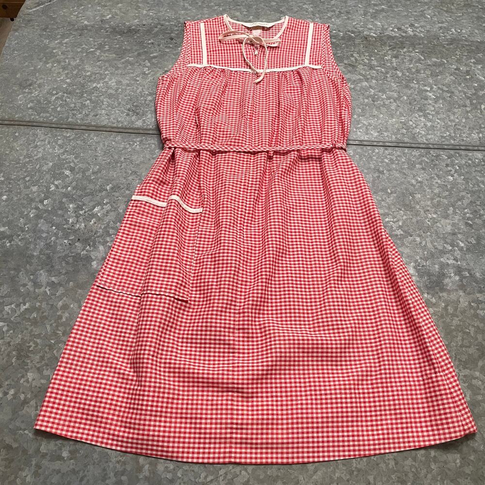 Vintage Komar for Leisurely Living Gingham Plaid Dress Small USA Red Mod Western